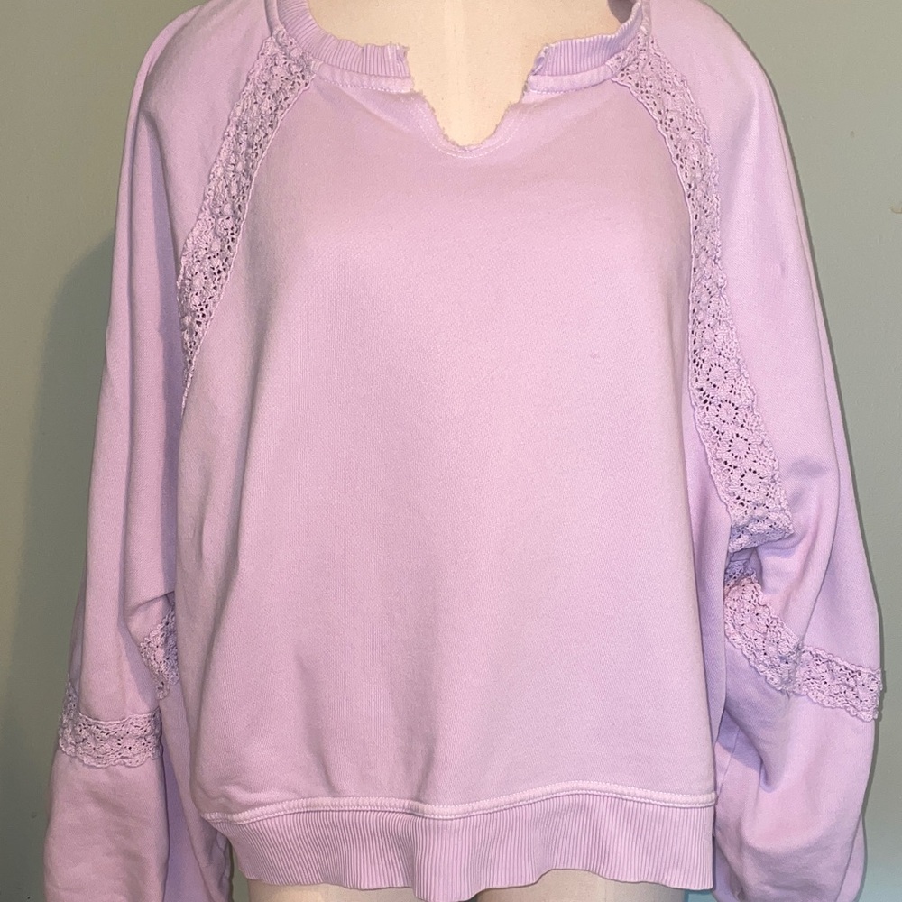Aerie Light Purple Lace Sweatshirt